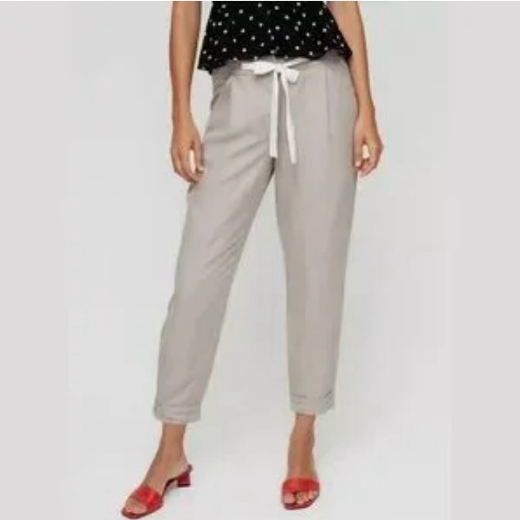 Aritzia Wilfred Light Grey Linen Blend Allant Pants With Drawstring Size 6